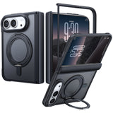 【予約販売】【黒羽シリーズ】360°回転スタンドケース MagSafe対応 iPhone Duo用 半透明マット 指紋防止 360°回転リング 耐衝撃 折りたたみケース