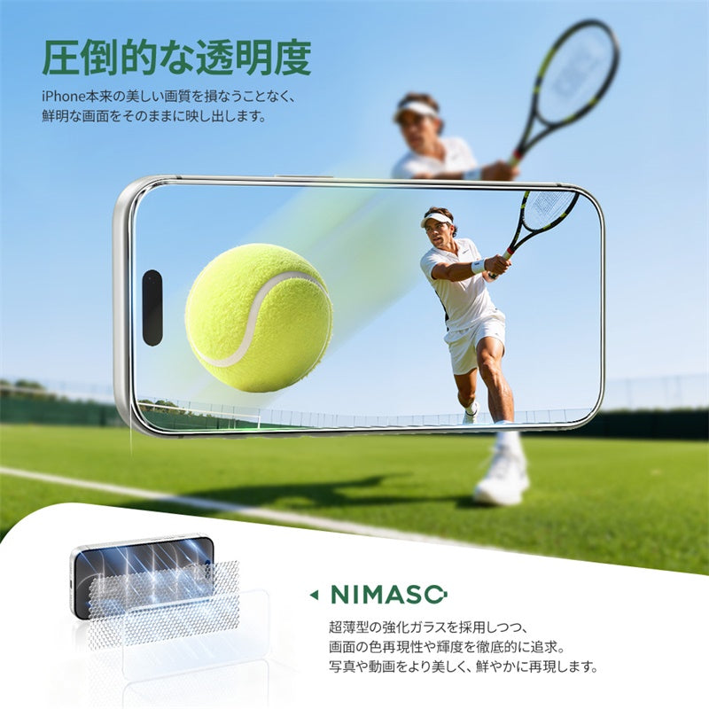 NIMASO Tempered Glass Film for iPhone 17/Pro/Pro Max/Air, Shockproof, with Guide Frame (2-Pack) 