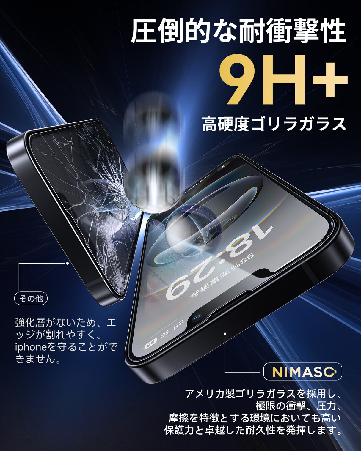 NIMASO iPhone 16e/14/13 Pro/13 「バリ楽Box」ゴリラガラスフィルム ガイド枠付き 黒縁なし【2枚】