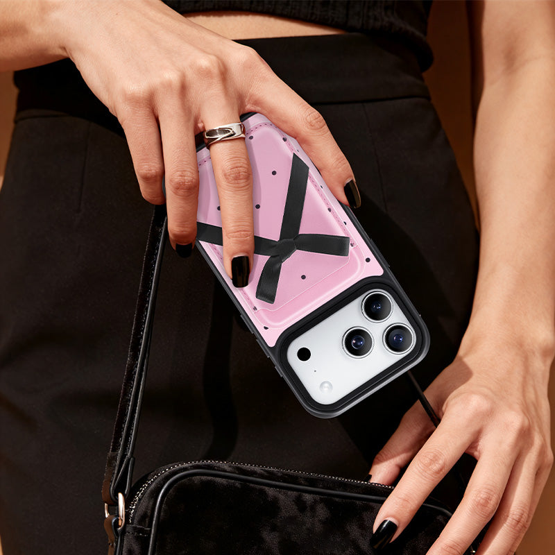 NIMASO MagSafe対応ウォレット カードケース リボン ピンクスマホ